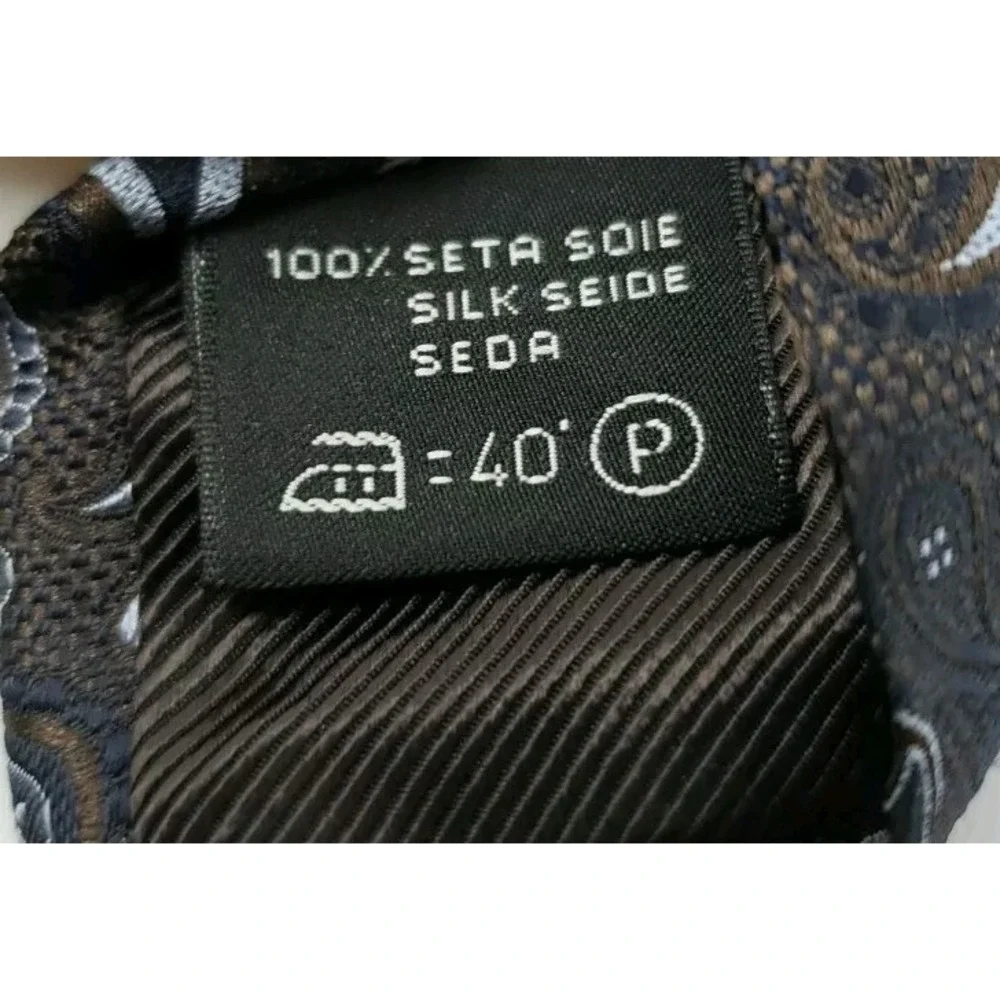 Ermenegildo Zegna Mens Brown Black Gray Paisley Silk Tie Italy 108ZRQ74